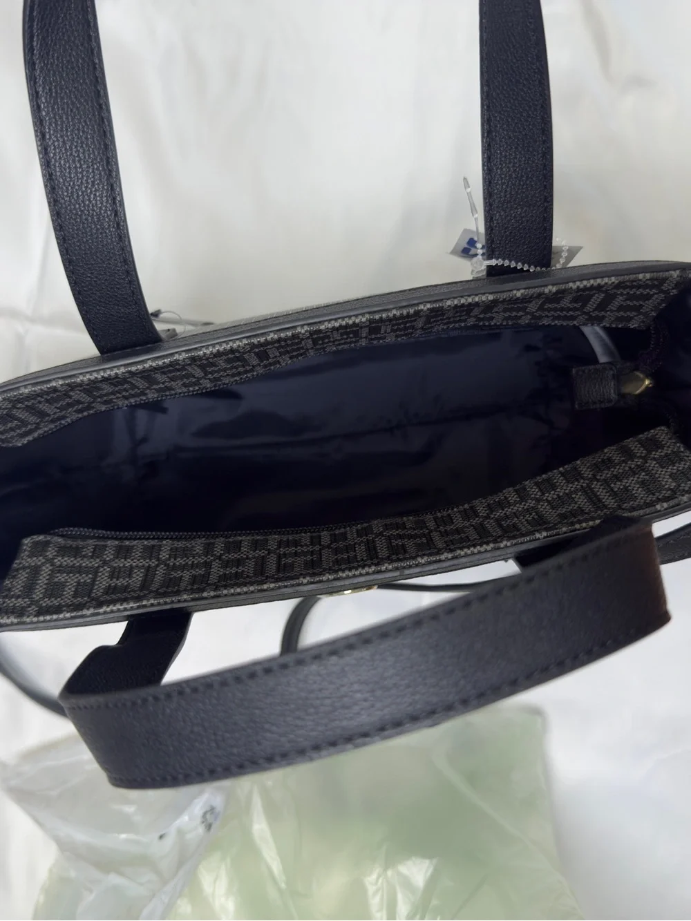 Tommy Hilfiger Black and Gray Monogram Tote with Center Stripe